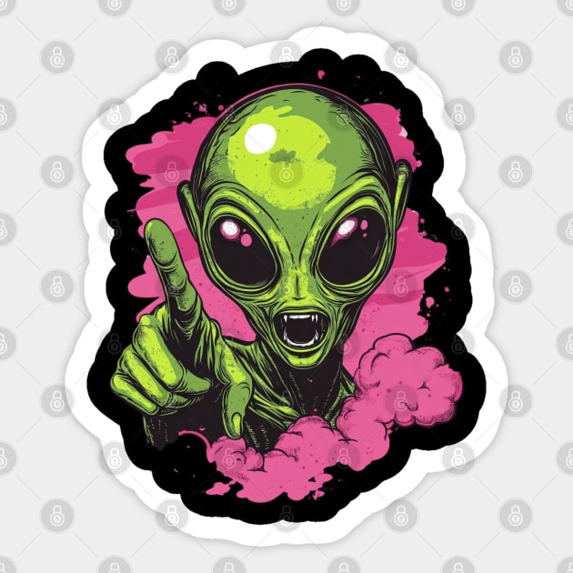 Cosmic Command: The Pointing Alien Sticker by Steve